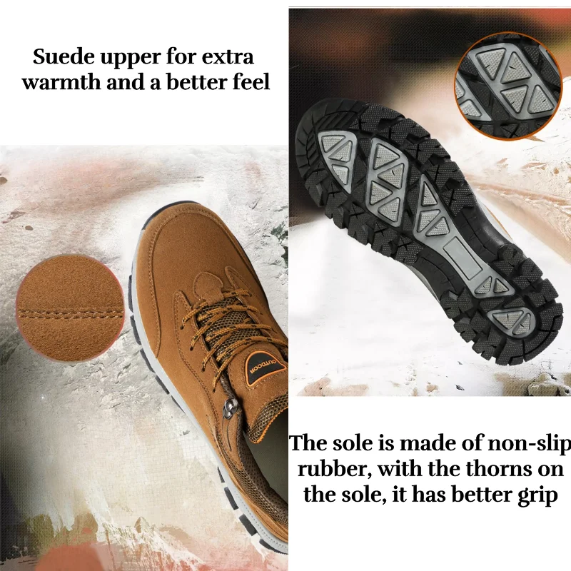 Suede Leather Hiking Shoes for Men and Women, Sports Sneakers, Lace-up Boots, Trekking, Camping, Working Footwear, Winter