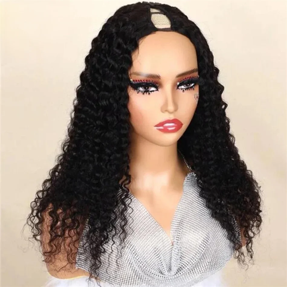 Human Hair Wigs V Part Wig Water Wave Human Hair V Shape 180% Density Natural Color Part Wig Curly 18-32 Inch Brazilian Wigs Machine Made