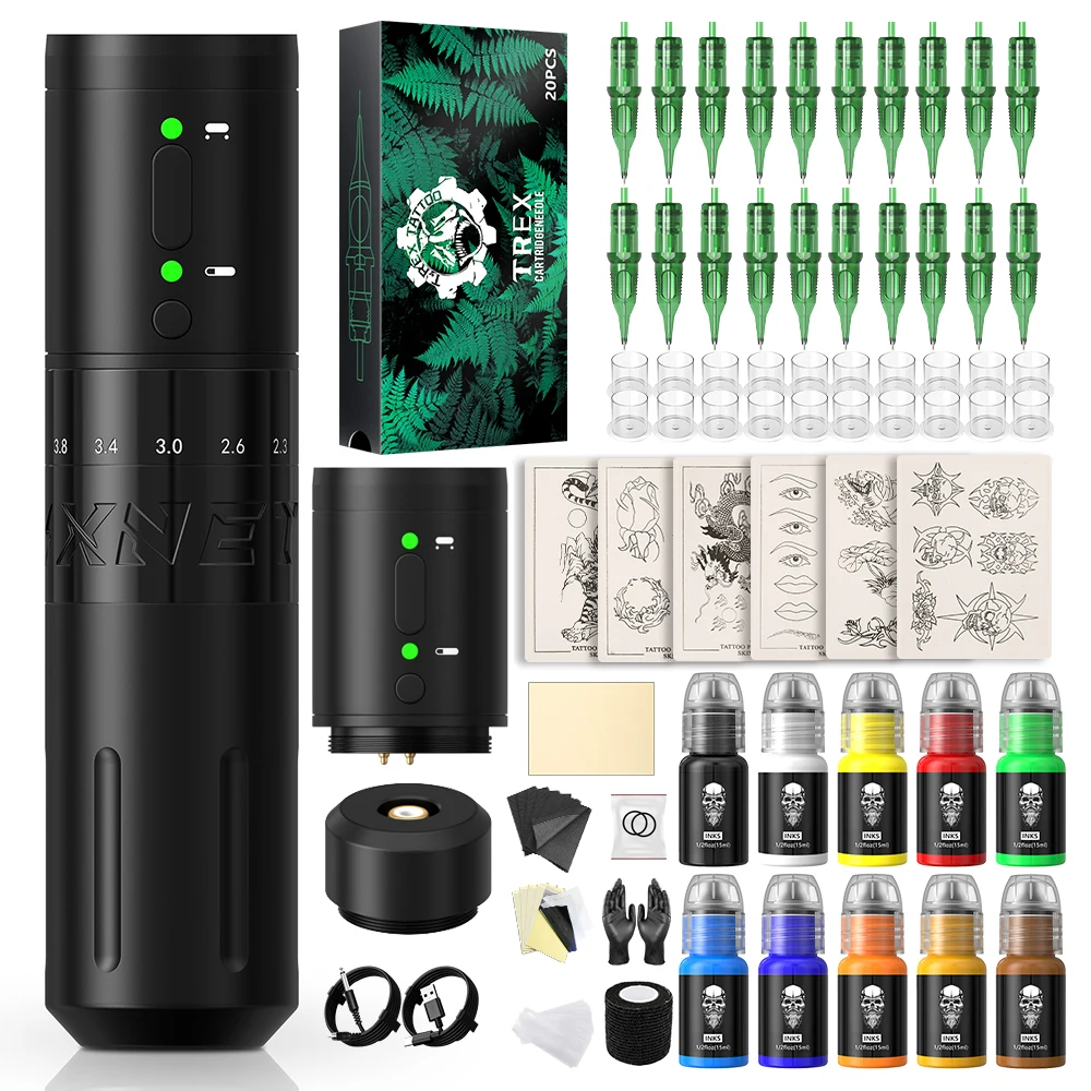 XNET E1 Wireless Tattoo Machine Pen Full Kit 20pcs Cartridges 7