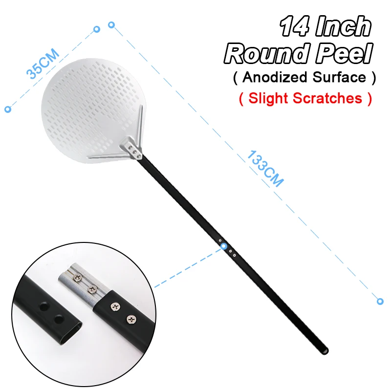 SHANGPEIXUAN 12 inch 14 inch Pizza Peel Aluminum Pizza Shovel Anodized Peel Paddle Round Rectangular Spatula
