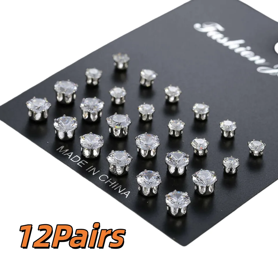 12 Pairs Zircon Stud Earrings Set - Exquisite Comfortable & Versatile Ear Jewelry for Daily Wear & Gifting 1