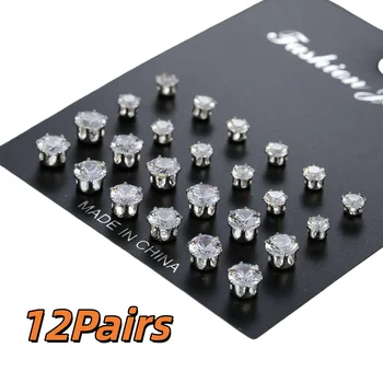 12 Pairs Zircon Stud Earrings Set - Exquisite Comfortable & Versatile Ear Jewelry for Daily Wear & Gifting 1
