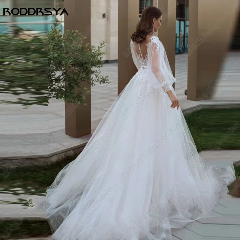 RODDRSYA Long Puff Sleeves Princess Wedding Dresses For Bride O-Neck Applique Lace Bridal Gown Robe De Mariée Bohème Custom Made