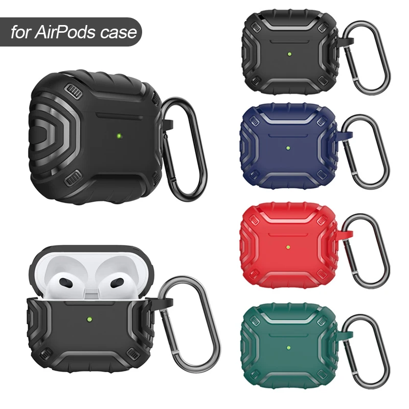 

For Airpods 1/2/3/Pro/Pro 2 Protective Cover Full Coverage Frosted Shell With Metal Hook Anti-fall Anti-lost Anti-slid Case