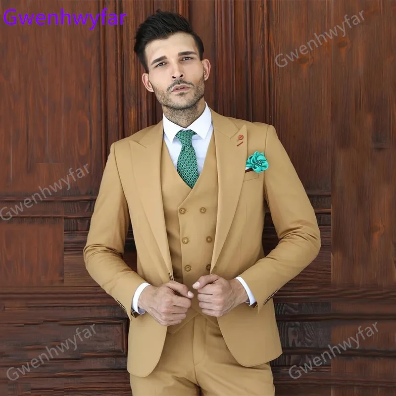 

Gwenhwyfar Good Quality Prom Part Suit for Men Peak Lapel One Button Slim Fit Champagn Full Set Wedding Man Suits 2022 Christmas