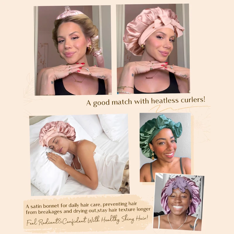 Fashion women's satin shower cap silk care sleep cap multi-color optional wide brim long tail shower suitable for bathing ca satin bonnet shower cap silk bonnet waterproof shower cap