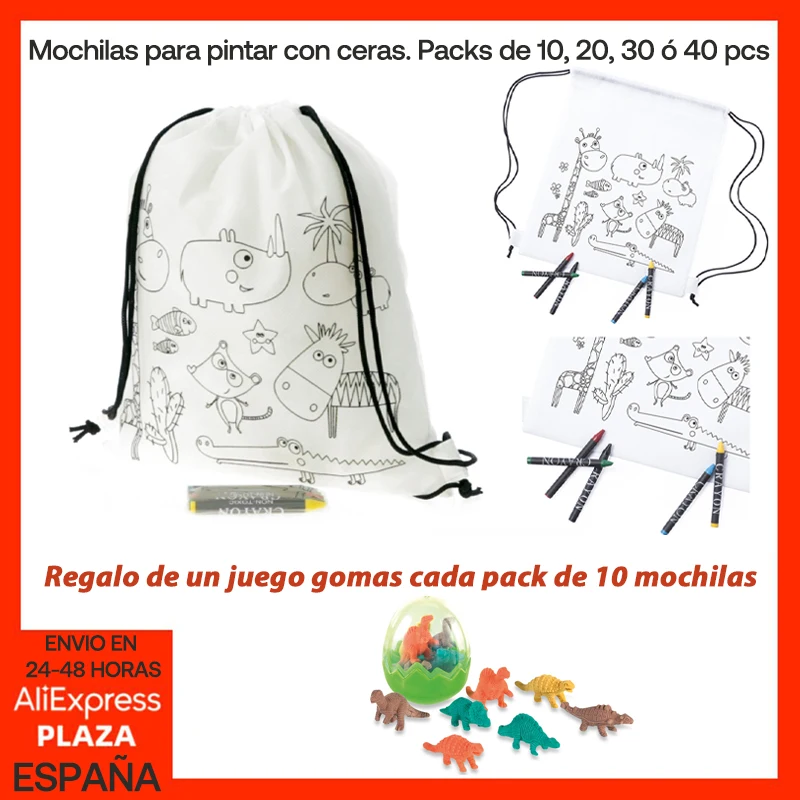 Lote 10 Mochilas infantiles con ceras para colorear. Detalles para  invitados a cumpleaños infantiles y fiestas con niños. Perfectas para  llevar la merienda, juguetes o chuches. Envío urgente desde España. -  AliExpress