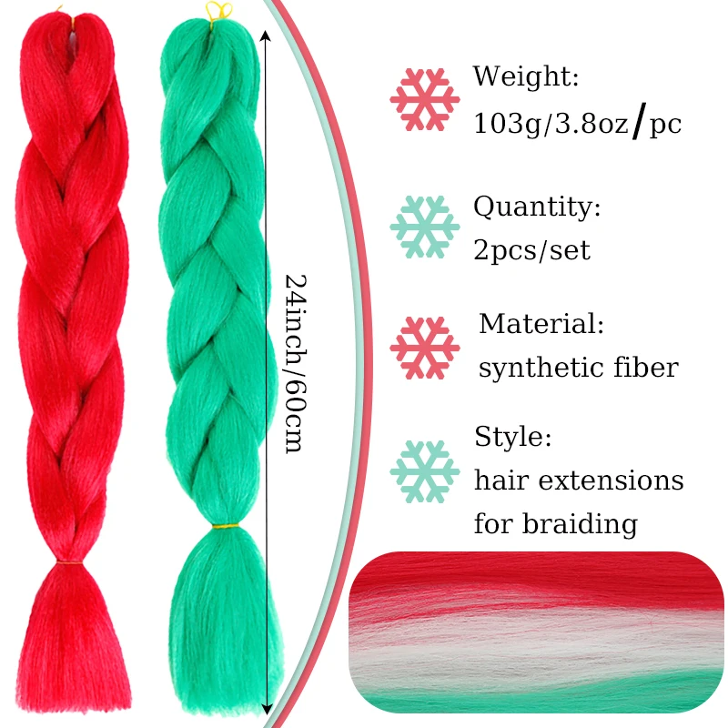 2Pcs Long Braiding Hair Ponytail Extensions Hairpiece Christmas-themed Hairstyle for Kids Jumbo Braids Hair Ponytail for Party