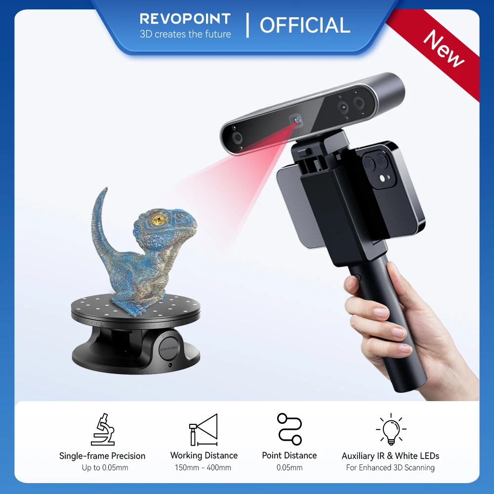 Revopoint POP3 3D 스캐너, 고정밀 핸드헬드 3D 스캐너, 이중 축 턴테이블, 어드..
