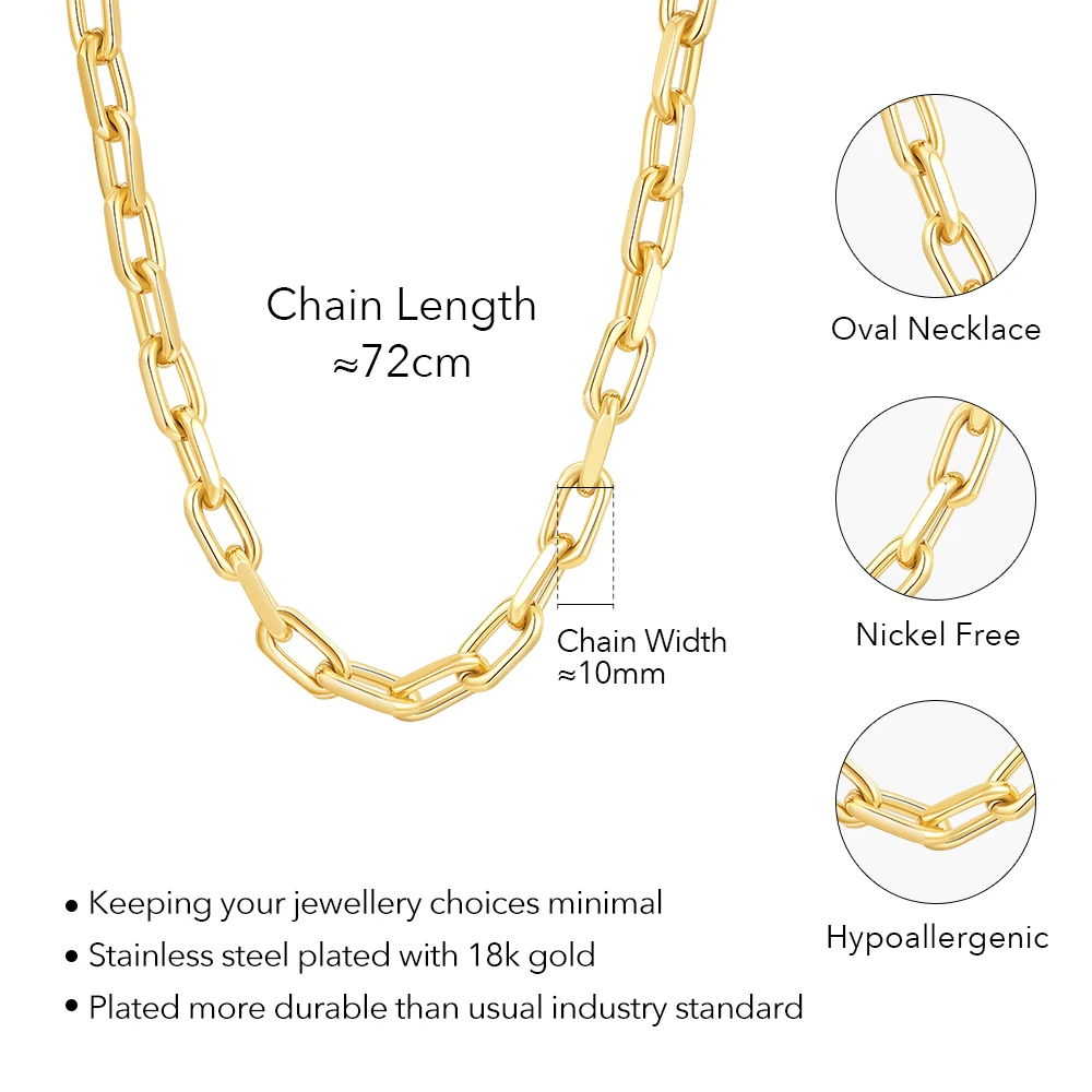 ENFASHION Collares Para Mujer Big Link Chain Oval Necklace For Women's Stainless Steel 18k Gold Plated Jewelry Party Gift 243448