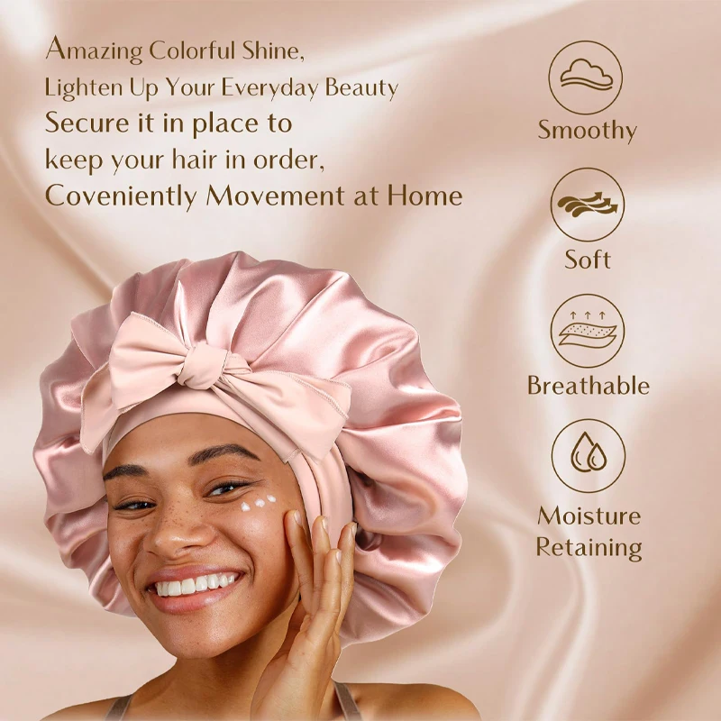 Fashion women's satin shower cap silk care sleep cap multi-color optional wide brim long tail shower suitable for bathing ca satin bonnet shower cap silk bonnet waterproof shower cap