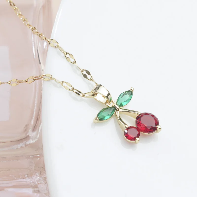 2025 Women Fashion Chocolate decoration 2024 trend fashion red pendant Korean style mini set zircon cute fruit temperament cherry custom_voghion.com