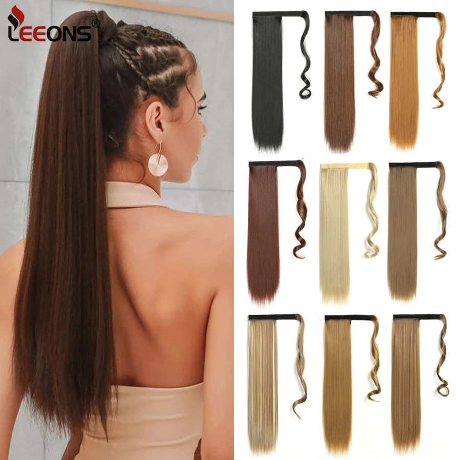 

Leeons 22Inch Wrap Around Long Straight Ponytail Hair Extension Clip In Ponytail Extension Heat Resistant Synthetic Hairpiece