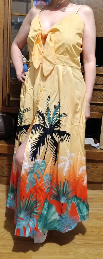 Women's Ombre Leaf Eyelet Strap Maxi Dress photo review