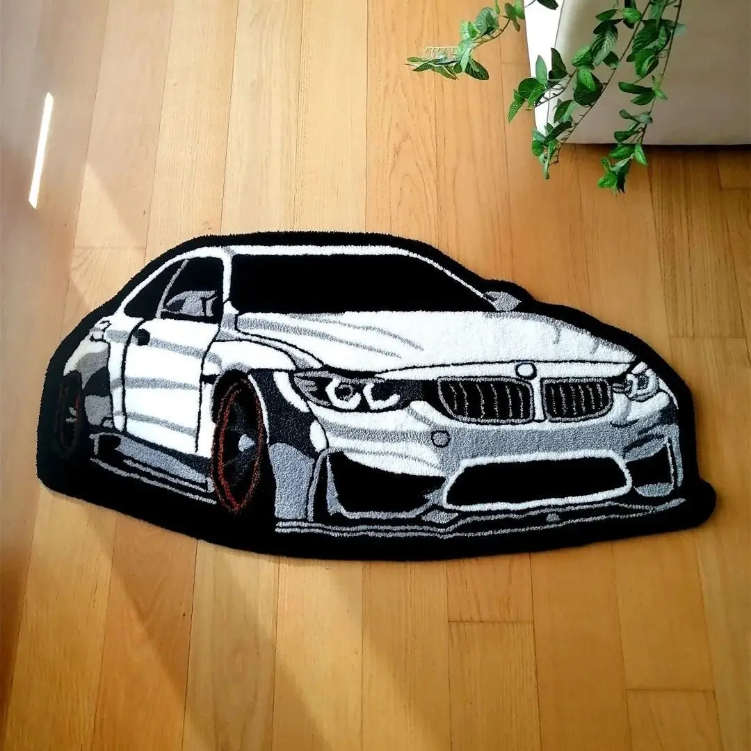 

Cool White Car Rug Digital Printing Technology Simple Housewarming Gift Handmade Non-Slip Decorative Carpet