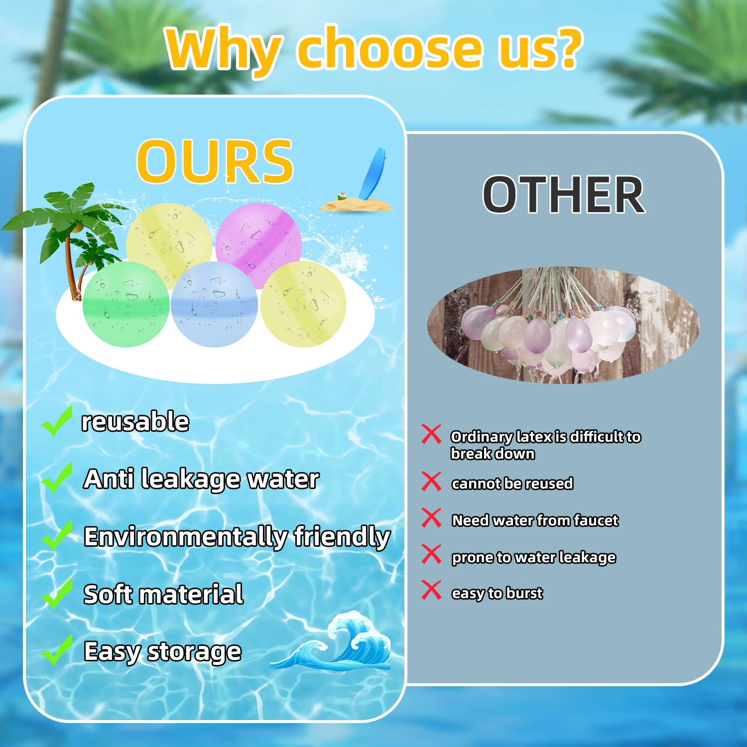 Water Balloons Reusable, Self Sealing & Quick Fill Water Balls Toys, Supplies for Family Outdoor Summer Games - Medium size 6cm 4