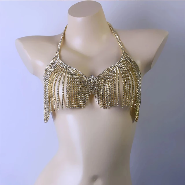 Rhinestone Chest Chain Harness Bra Necklace  Accessories Breast Jewelry -  Bling - Aliexpress