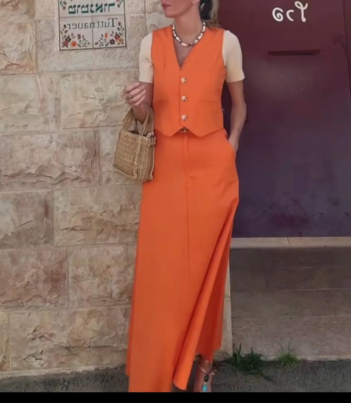 Vibrant Orange Women's 2-Piece Vest Skirt Suit for Summer Elegance photo review
