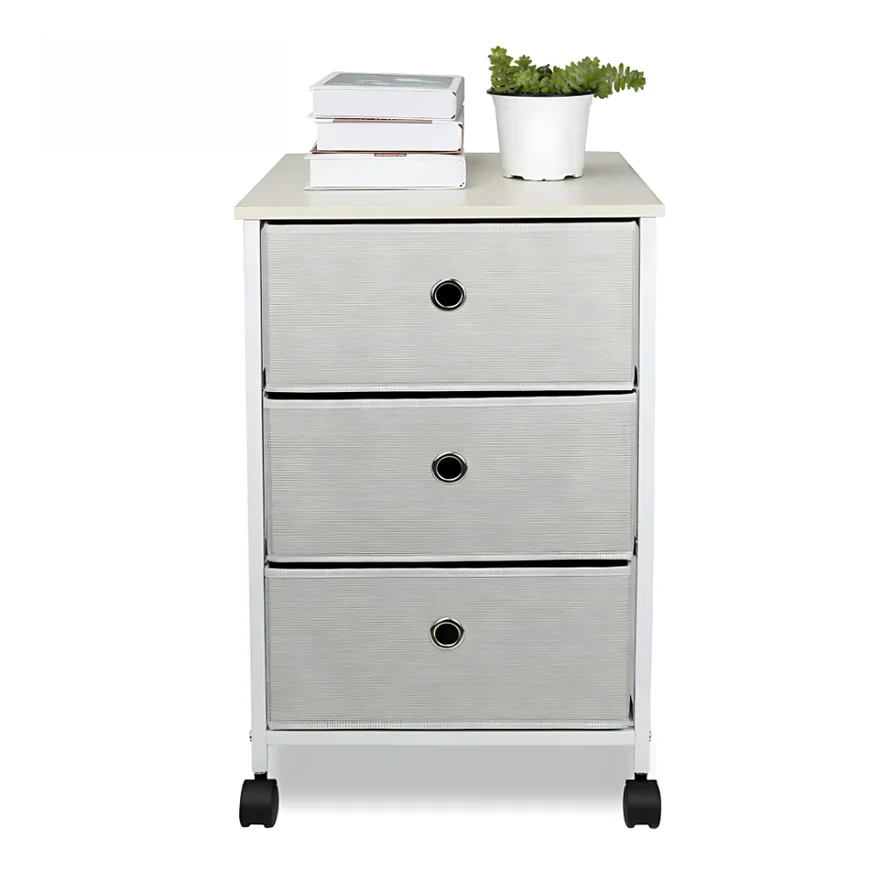 HEFPTURE 3-Drawer Nightstand – Fabric Side Table Storage Tower with Wheels, Compact Dresser Chest for Bedroom or Office 2