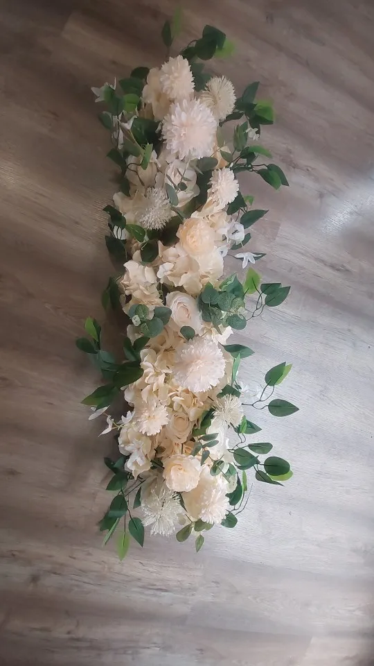 Fila de flores artificiales de lujo, centro de mesa de boda, Fondo de flores, arcos de pared, decoración Floral de escenario de fiesta, Rosa Blanca, 100cm photo review