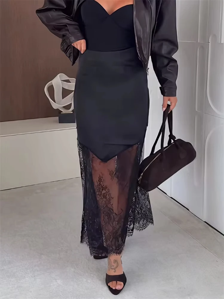 High Waist Patchwork Lace Maxi Skirt photo review