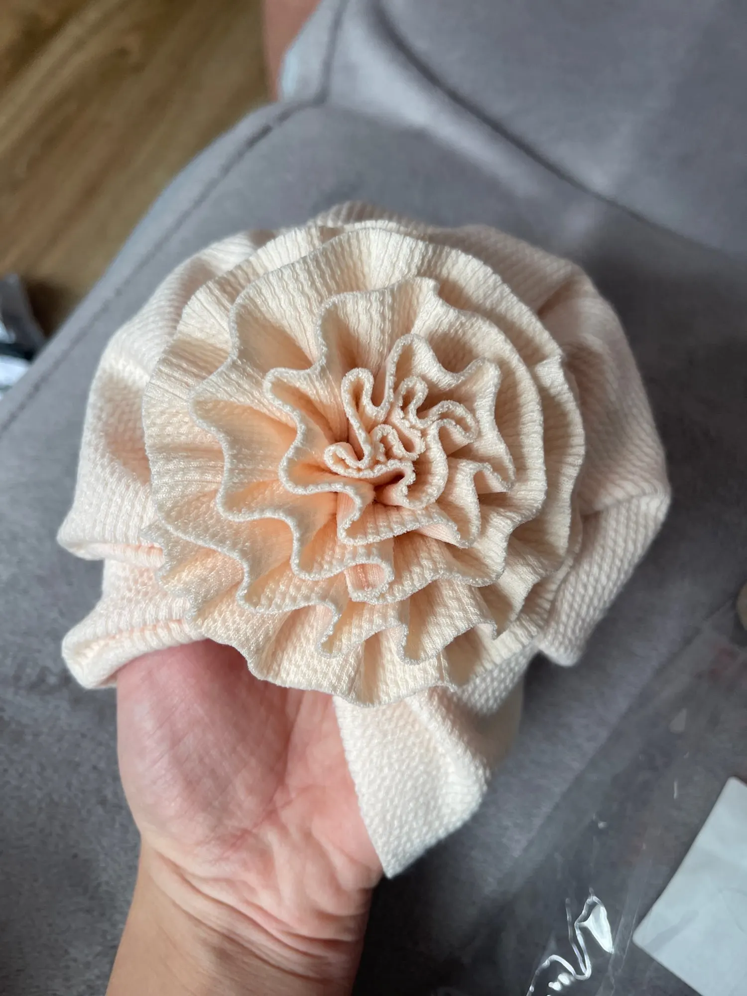 Big Blossom Flower Ribbed Turban Baby Cap photo review