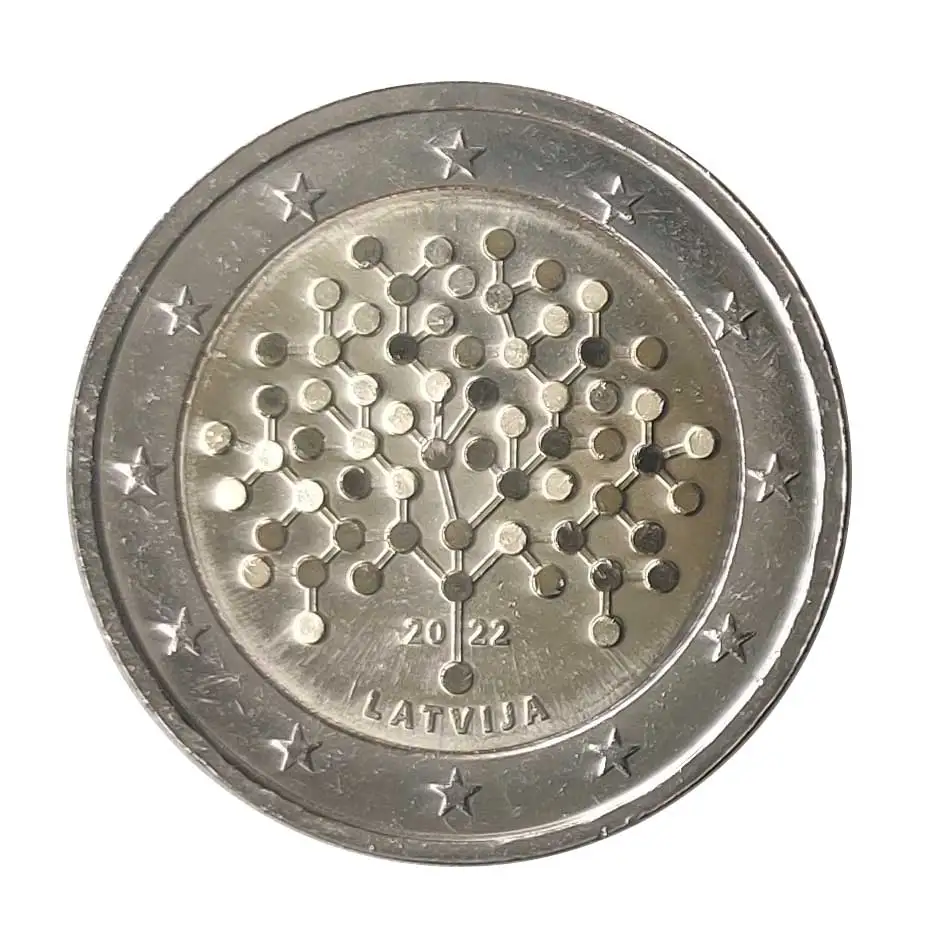 Originale 2 Euro Coin Lettonia Anno 2022 Unc Literizzazione Finanziaria Non Circolata
