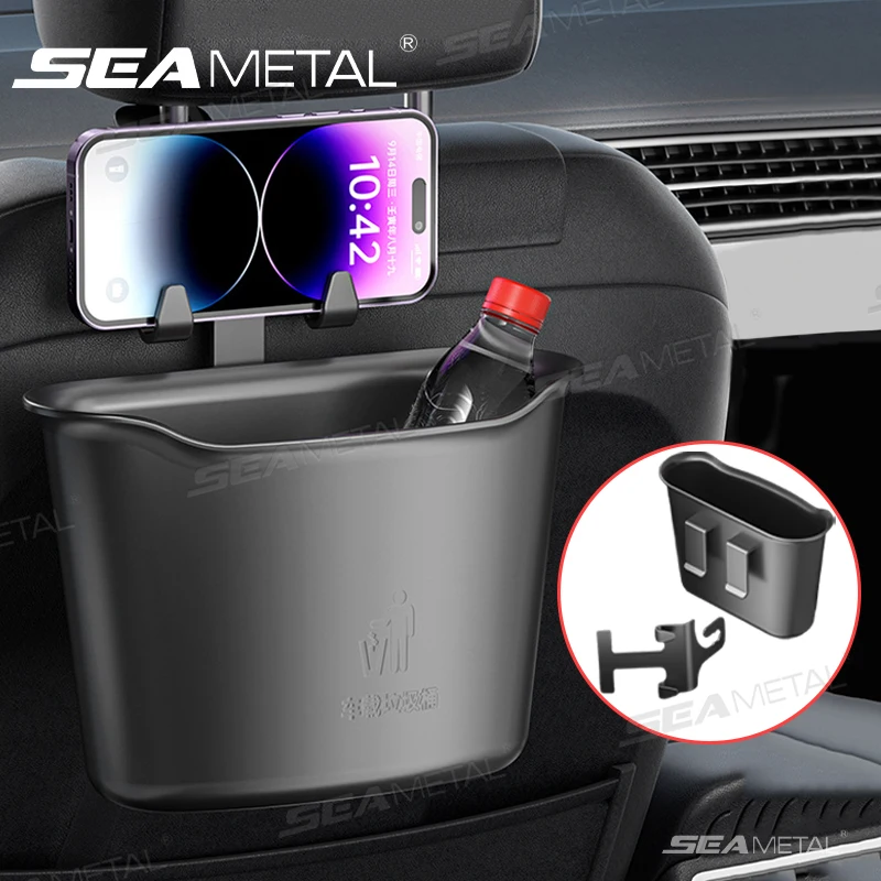 SEAMETAL Large-Capacity Car Trash Bin 1.6L Seat Back Garbage Can Waterproof Storage Bucket for Umbrella Universal Car Organizer car trash can