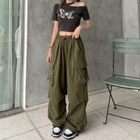 2024 Women Casual Joggers Tech Pants Solid Low Waist Pants Drawstring Wide Leg Baggy Trousers Y2k Streetwear Oversize Sweatpants 3
