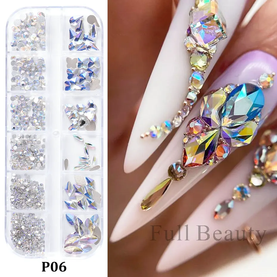 12 Gird/box Crystals Rhinestones For Nails Multi Size Diamonds Ab