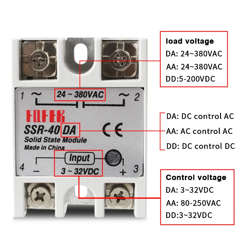 10A SSR 25A tömör Tartomány Lovat vált 40A kimeneti 3-32VDC 24-480VAC 220V egységes Mozzanat Egyenáram hogy Váltóáram 40A Lovat vált SSR hűtőborda SSR 40DA