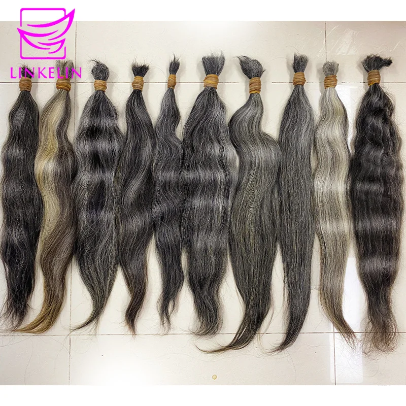 High Quality Straight Gray Hair No Weft Unprocessed Virgin Raw Bulk Hair Human Hair Extensions Hair Bulk Braiding Cabelo humano bhf 100% human braiding hair bulk machine made remy straight india hair bulk long length 100g natural blonde hair