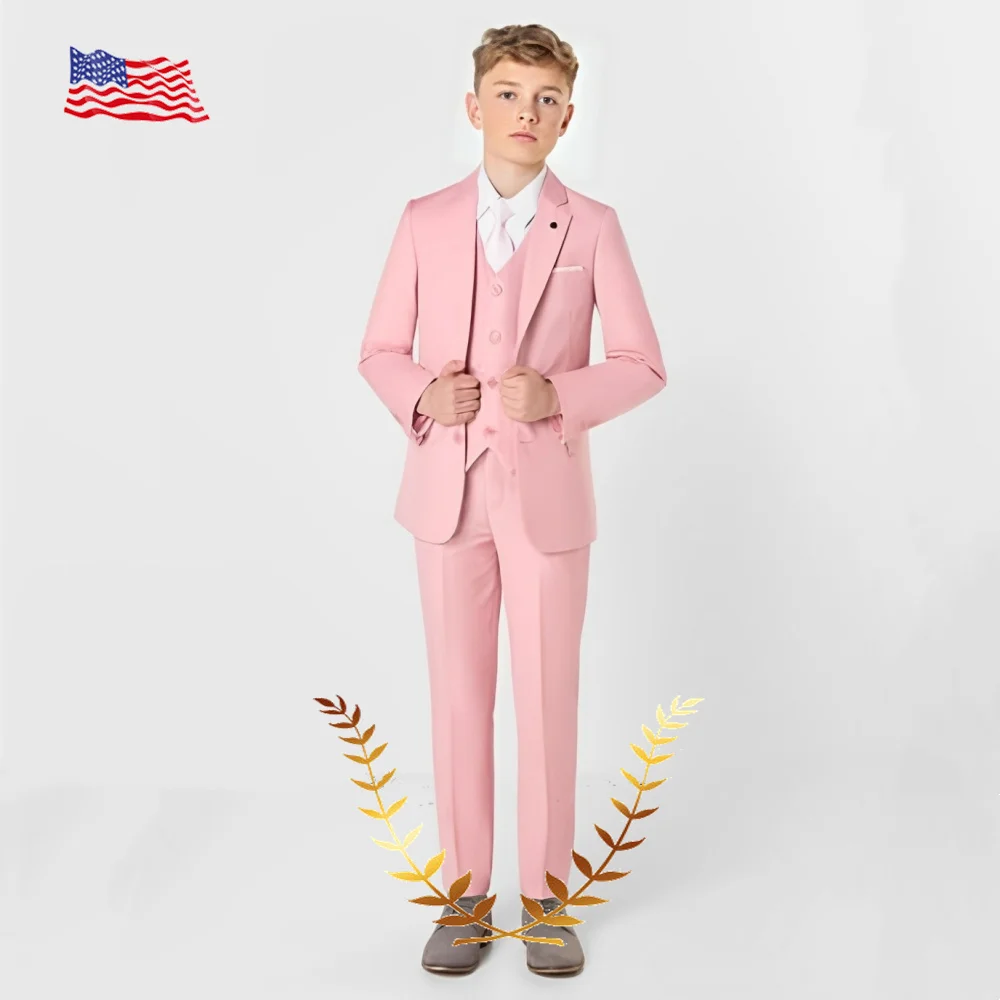 Розовый костюм для мальчиков, костюм из 3 предметов для детей, свадебный смокинг для мальчиков, Официальный наряд, блейзер для детей