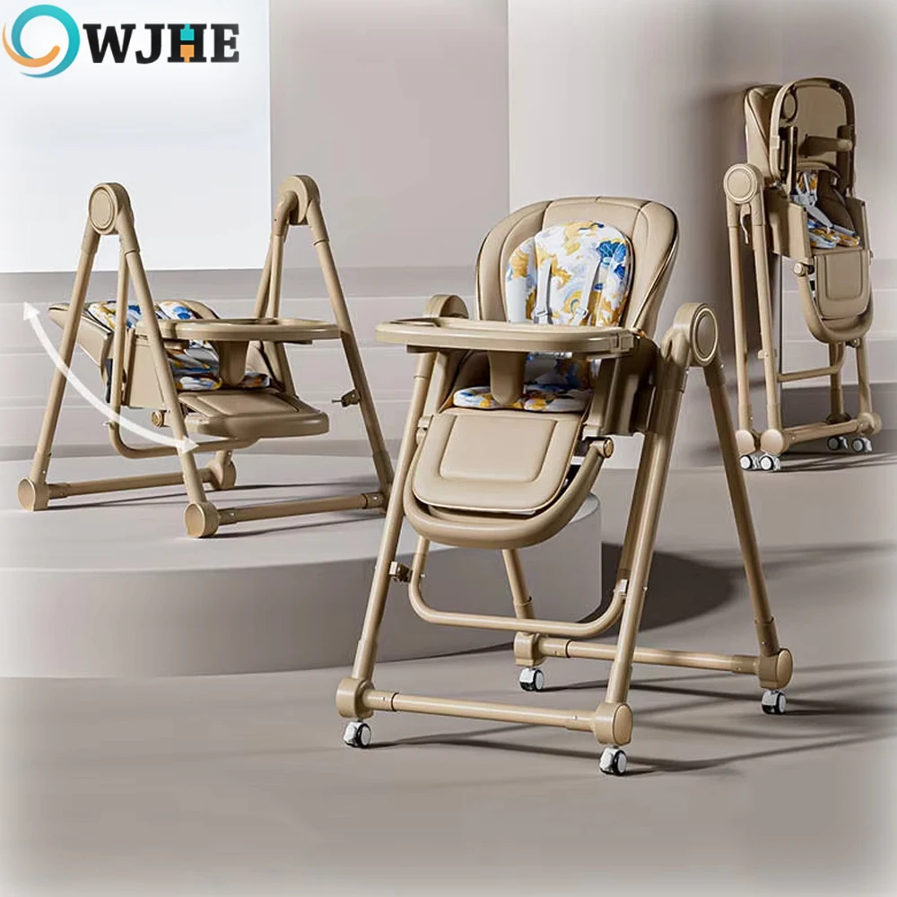 OWJHE Chaise haute 2 en 1 pour bébé, siège d'alimentation convertible à bascule avec roulettes, double plateaux, coussin pliable pour 6 mois à 3 ans