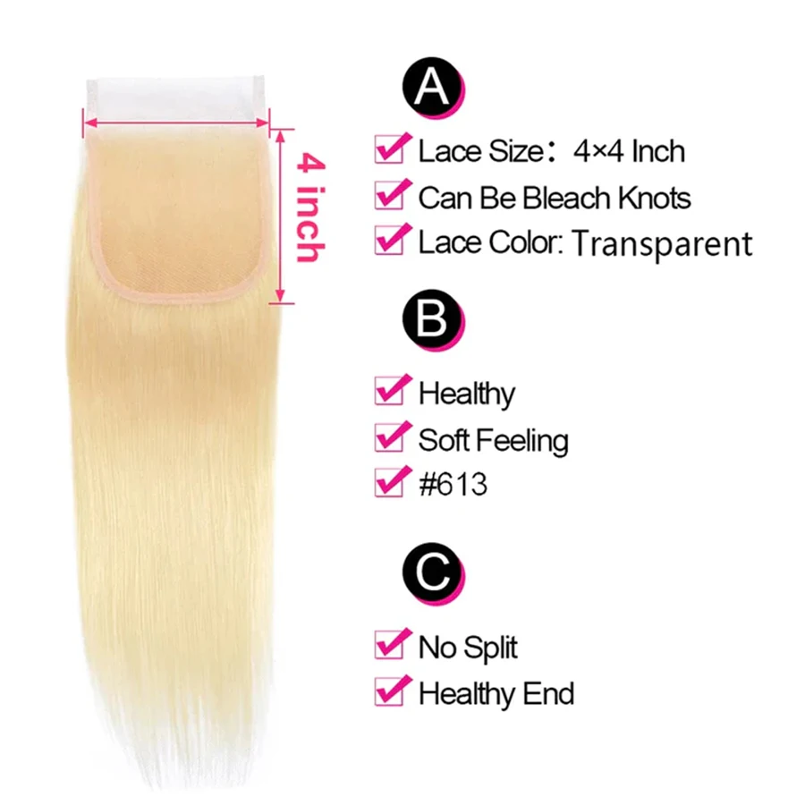 Human Hair Closure 613 Honey Blonde 4x4 Lace Closure Straight Brazilian Virgin Hair Natural Hairline