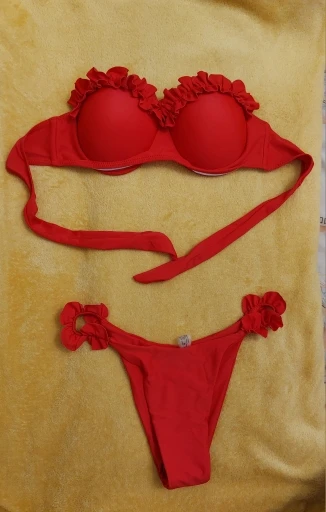 Sexy Ruffled Frilled Bra Cup Bikini 2025 Women Bandeau Swimsuit Female Swimwear Two Pieces Bikini Set Push Up Bathing Suit Swim photo review