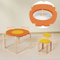 Ensemble table et chaises pour enfants Anajqaqia 5 pièces, avec sac de rangement, forme de fleur, pour salles de jeux, chambres d'enfants, en bois, coloré 3