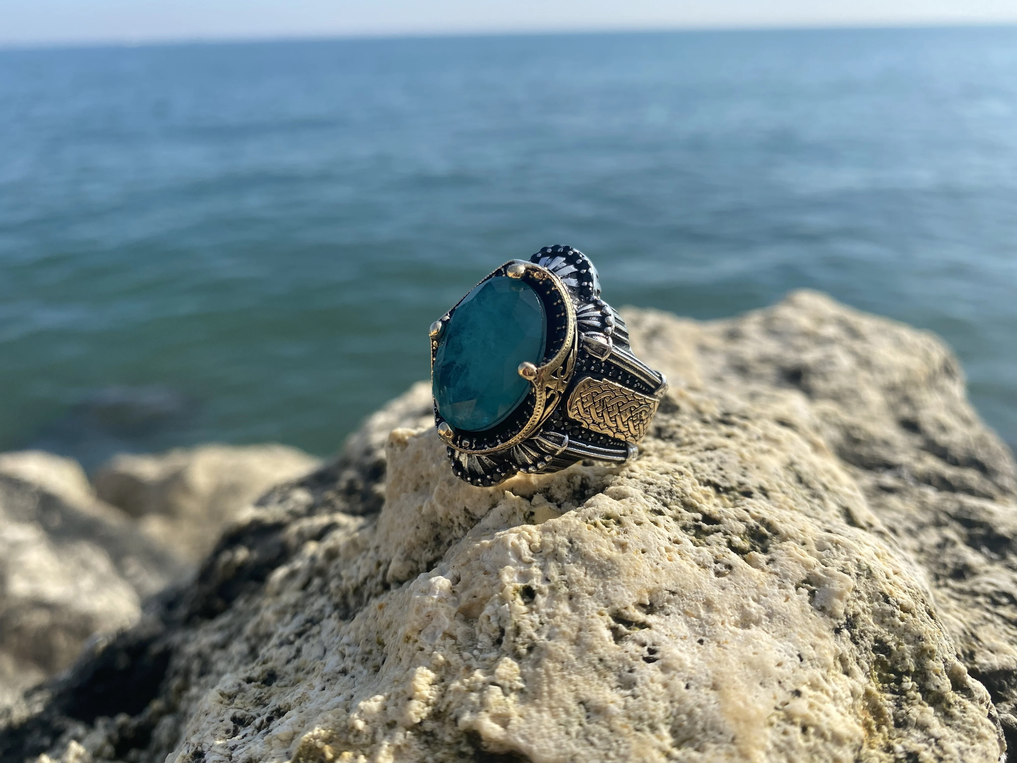 

Sultan Series - Special Desing Silver Paraiba Stone Blue Fashion Turkish Premium Quality Handmade Jawelery, gift,