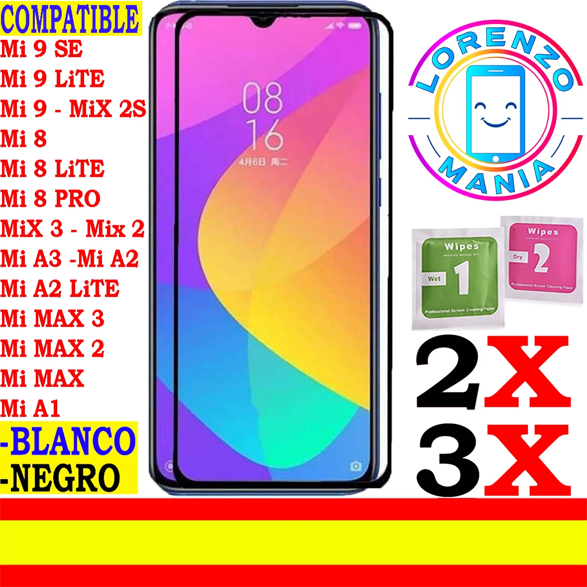 Pellicola Salvaschermo Compatibile Xiaomi Mi 9 Se, Mi 9 Lite, Mi 9, Mi 8, Mi 8 Lite, Mi 8 Pro, Mix 3, Mix 2, Mix 2S, Mi A3, Mi A2, Mi A2 Lite, Mi A1, 