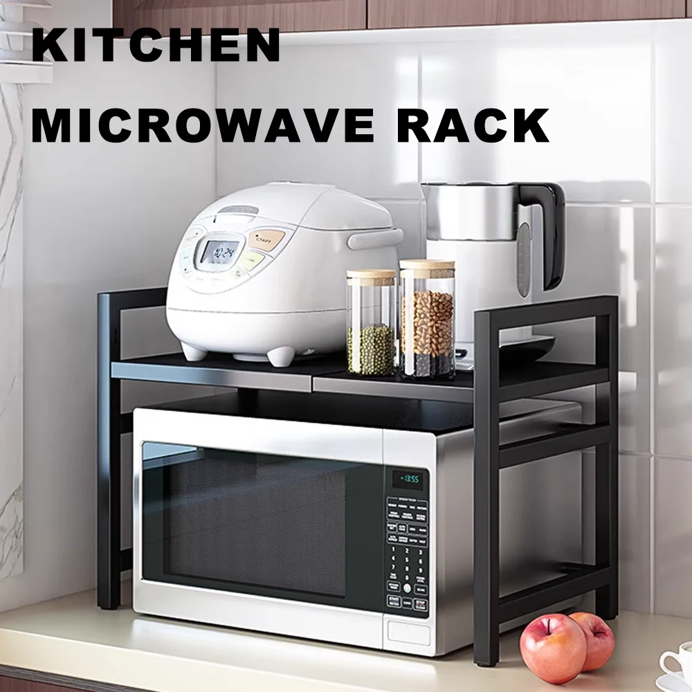 Kitchen Storage Rack Microwave Rack Carbon Steel Retractable Single Layer Microwave Stand countertop Spice Storage Rack