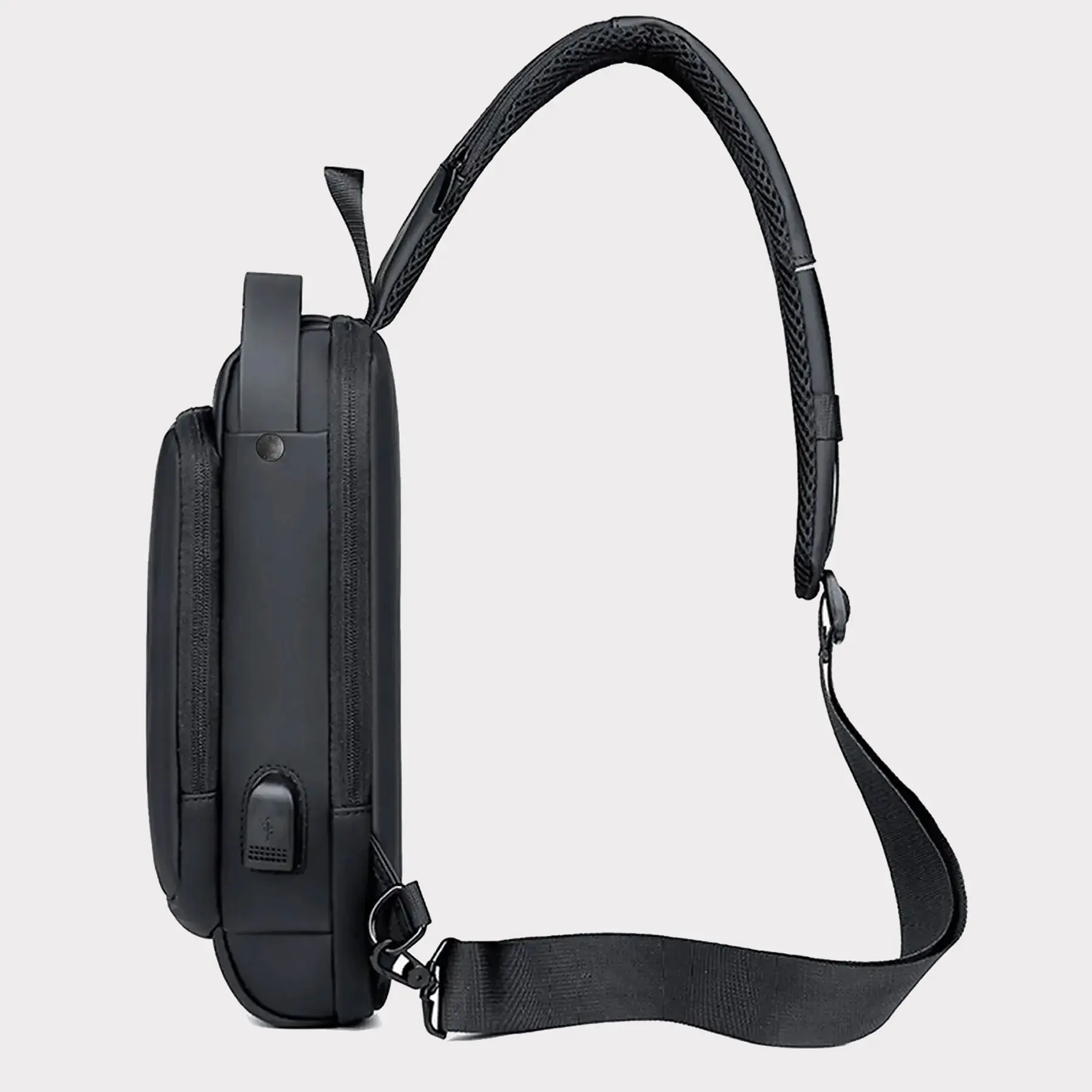 Lederax-bandolera impermeable para hombre, bolso de pecho antirrobo con puerto de carga USB, LD468