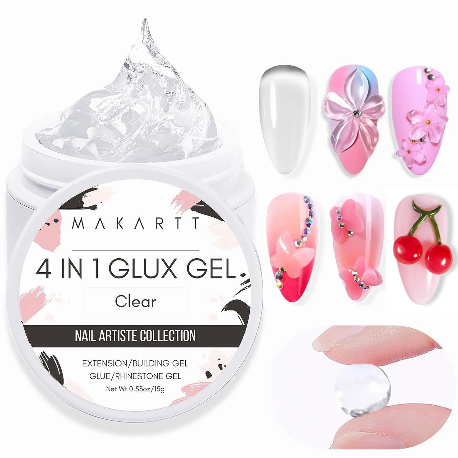 Makartt Solid Builder Nagelgel 15ML 4-in-1 Nagelverlängerungsgel UV-Nagelkleber für Acrylnägel Strass-Gel 3D-Nagelskulptur