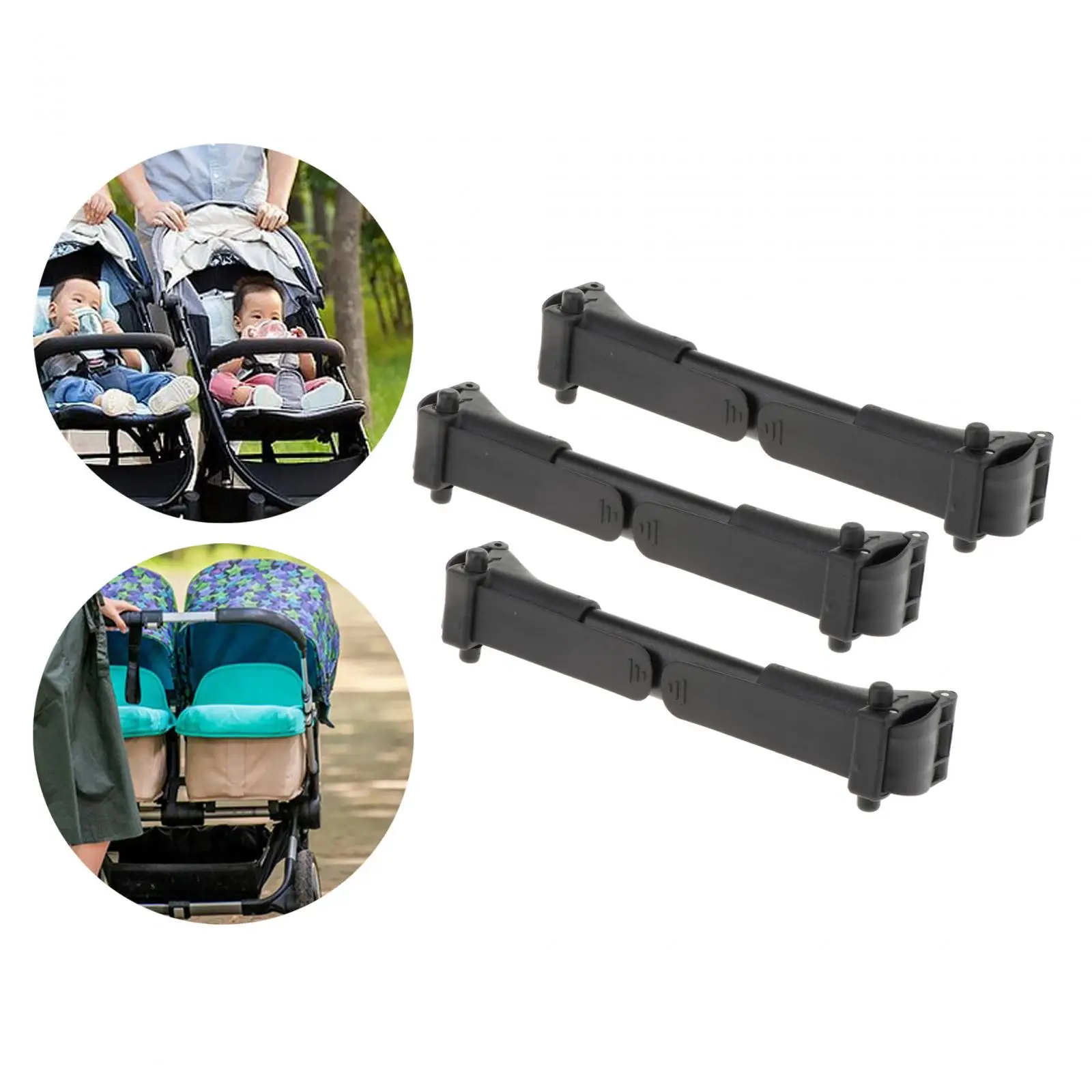 3x 2 in1 Dual Stroller Connectors Portable Adjustable Side by Side Safety Pushchair Coupler Insert for Infant Cart Replace Part