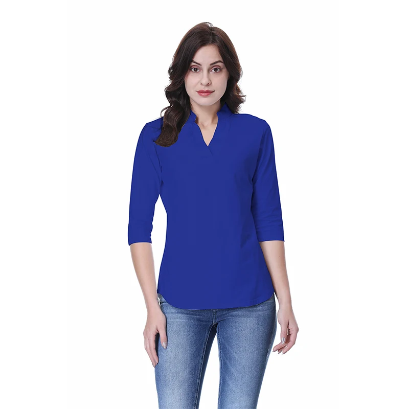 SPRINGSEAONWomenCottonShirt34SleeveVNeckLadiesTopsWork