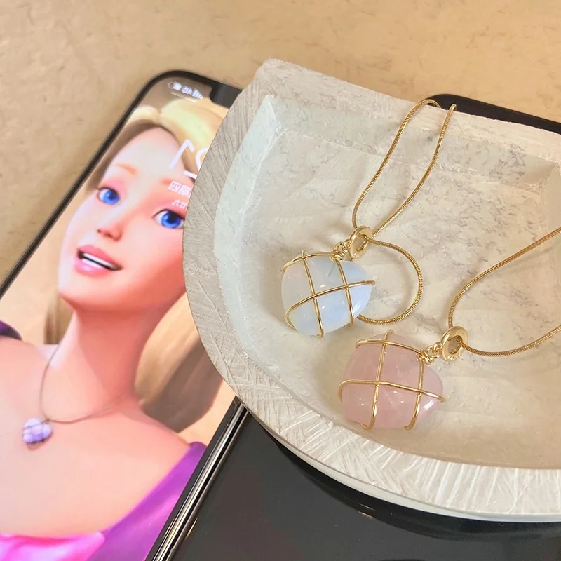 

2022 Fashion Opal Heart Necklace Diamond Castle Necklace For Woman Girls Rose Quartz Lovely Necklace Jewelry Accessories Gift