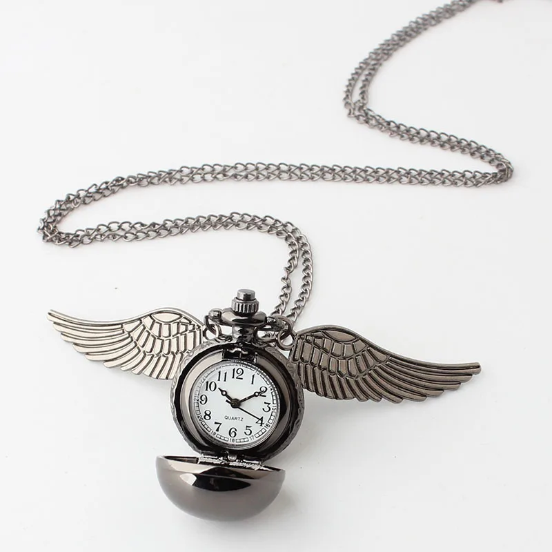 Charming Black Pocket Watch Necklace Pendant - Children's Quartz Timepiece Gift