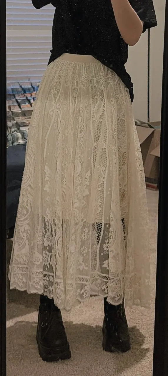 Elegant Lace Mesh Skirt for Women Lace Skirts High Waist Summer Long Skirt Casual Irregular Hem A Line Skirt Vacation Beach Wrap photo review