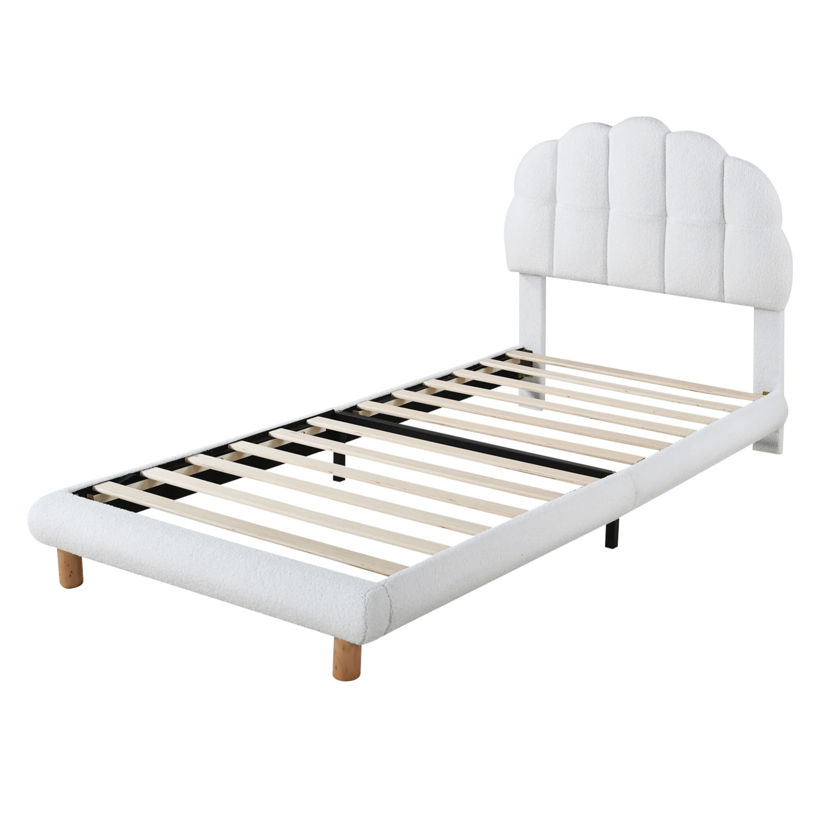 Comanlai 90x200cm Children's Bed, Upholstered Bed, Single Bed, with Slatted Base, Backrest, Cute Semi-Circular Headboard, White