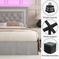 SIBEDS Queen Bed Frame with LED Lights, Adjustable Headboard, Tufted Linen Upholstery, Skirt, Wood Slats, Easy Assembly 6