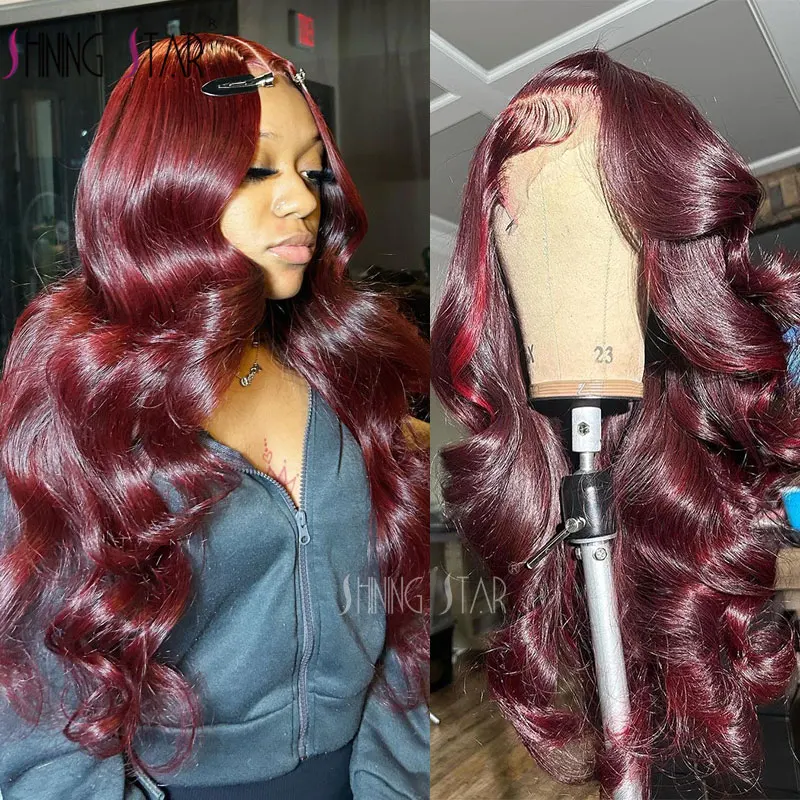 

180 Density 99J Burgundy 13X4 13X6 Hd Body Wave Lace Front Human Hair Wigs 34 Inch Red Colored Lace Frontal Wig For Black Women